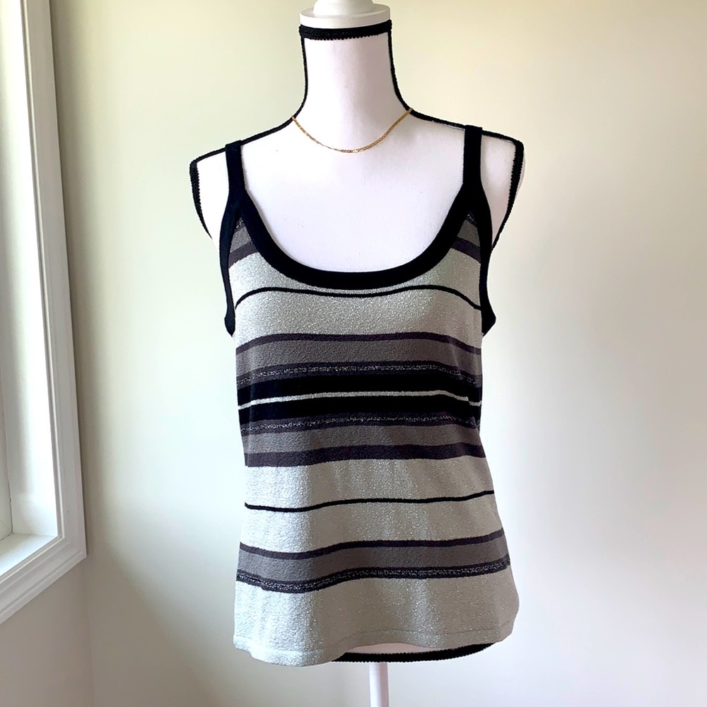 NWT Metallic Silver & Black Striped Tank Top
